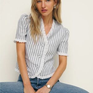 NWT Reformation Bess Linen Top in Antibes Stripe